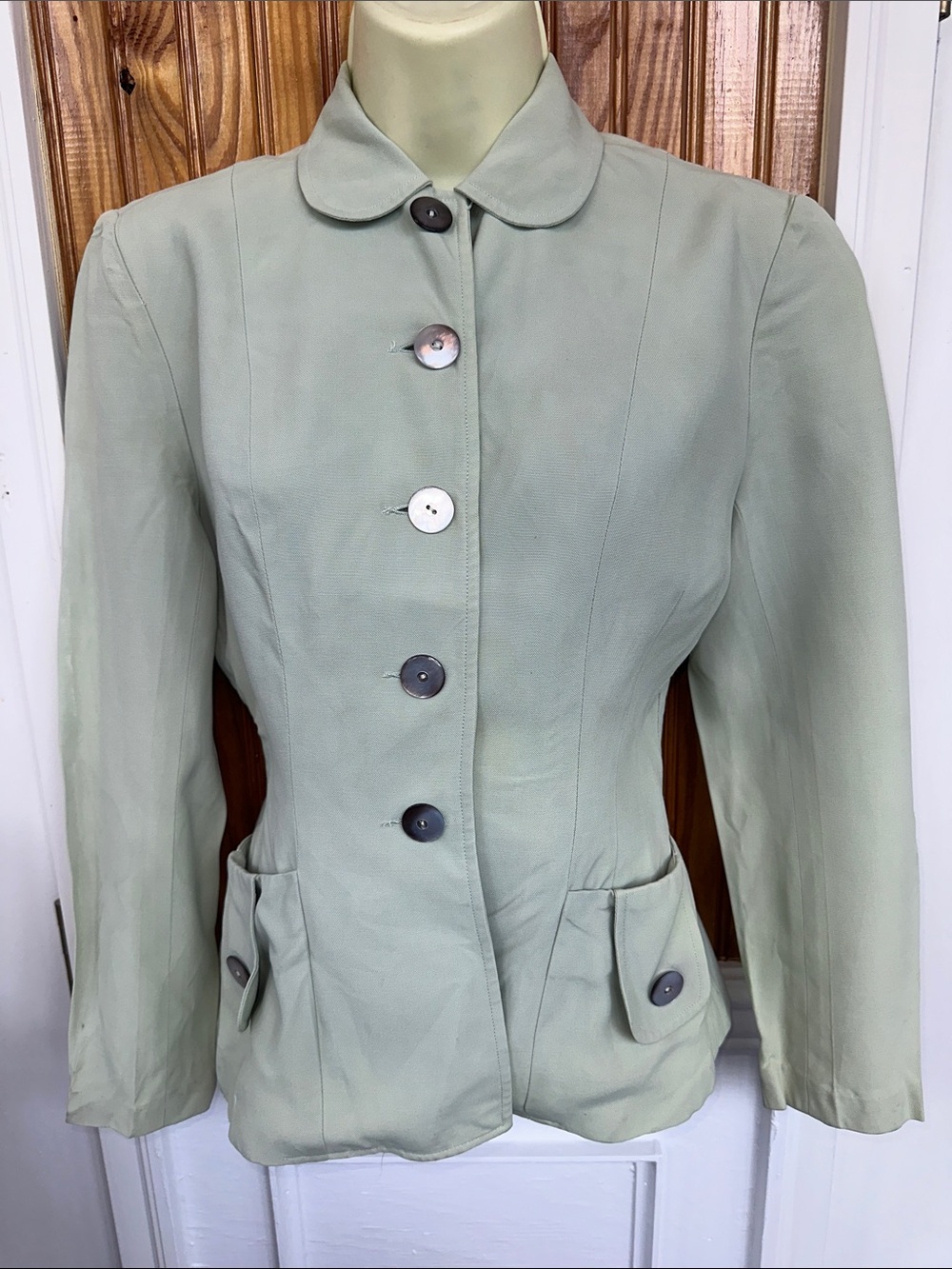 Vtg 50s/60s Bobbie Brooks Weather Match Light‎ Sage Green Button-Front Blazer